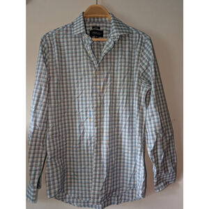 Men's Awearness Kenneth Cole Blue White Gingham Dress Shirt Neck 15.5, 32-33